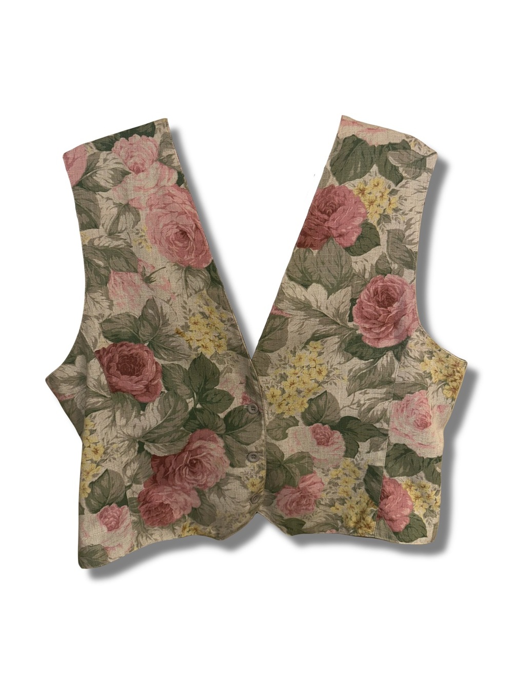 Vtg Floral Button Down Vest